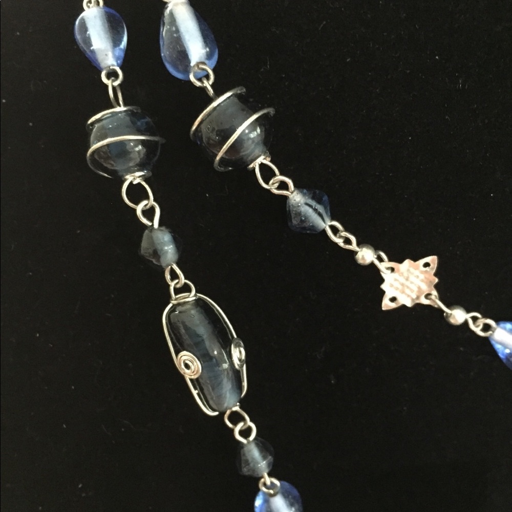 NWT Orion blue glass necklace & silver bangle